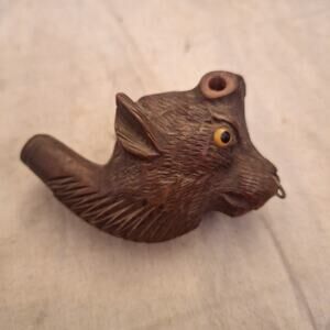 Vintage Bull Head Hand Carved Tobacco Pipe, old. Horns Missing